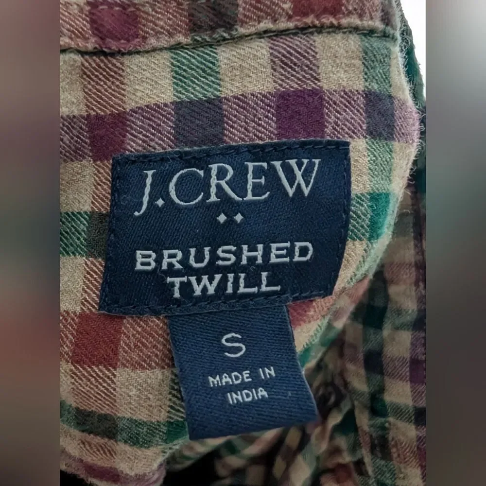 J.Crew Green Burgundy Plaid Flannel Shirt S Cotton Preppy Cabincore Lumberjack